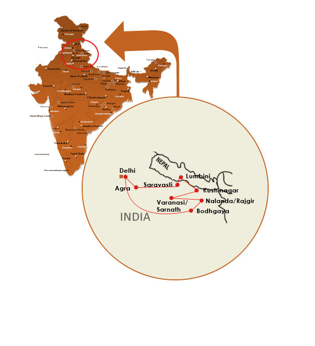 India buddhist pilgrimage map